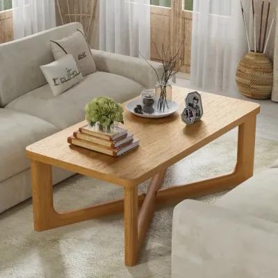 50 in Natural Color Large Rectangle Solid Wood Oak Coffee Table