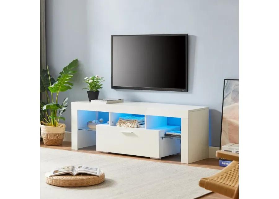 Modern TV Stand With LED Lights, High Glossy Front TV Cabinet