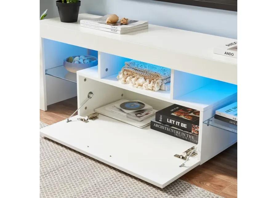 Modern TV Stand With LED Lights, High Glossy Front TV Cabinet