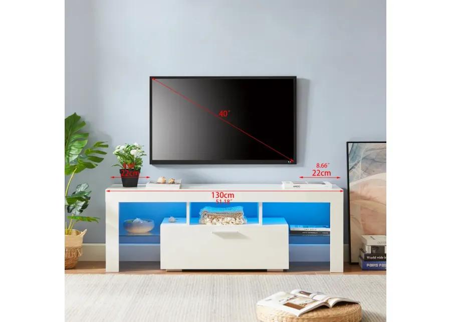 Modern TV Stand With LED Lights, High Glossy Front TV Cabinet