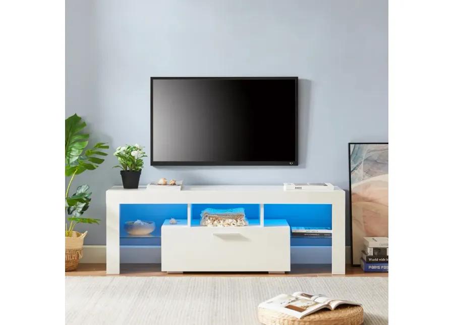 Modern TV Stand With LED Lights, High Glossy Front TV Cabinet