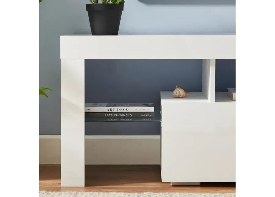 Modern TV Stand With LED Lights, High Glossy Front TV Cabinet