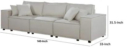 Makai 104 Inch Modular Sofa with Pillows, Square Arms and Welt Trim, Beige-Benzara