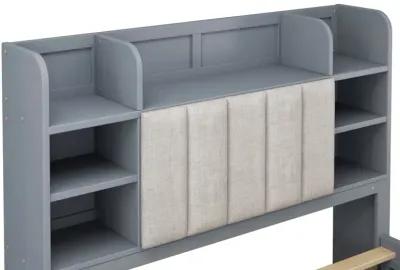 Full Size Bed Frame with Storage, Grey