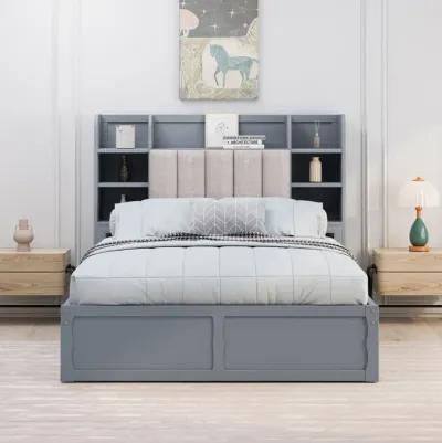 Full Size Bed Frame with Storage, Grey