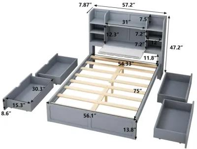 Full Size Bed Frame with Storage, Grey