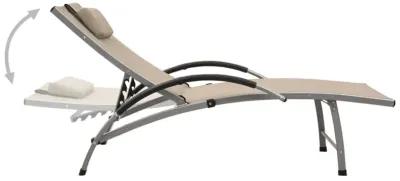 vidaXL Adjustable Sun Lounger - Cream Textilene and Aluminum Patio Garden Sunbed - Perfect for Pool Deck, Outdoor Spaces