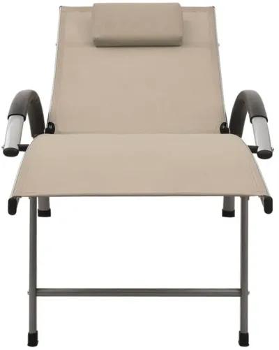 vidaXL Adjustable Sun Lounger - Cream Textilene and Aluminum Patio Garden Sunbed - Perfect for Pool Deck, Outdoor Spaces