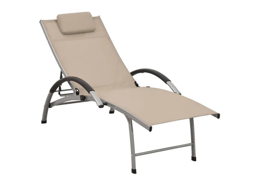 vidaXL Adjustable Sun Lounger - Cream Textilene and Aluminum Patio Garden Sunbed - Perfect for Pool Deck, Outdoor Spaces