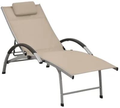 vidaXL Adjustable Sun Lounger - Cream Textilene and Aluminum Patio Garden Sunbed - Perfect for Pool Deck, Outdoor Spaces