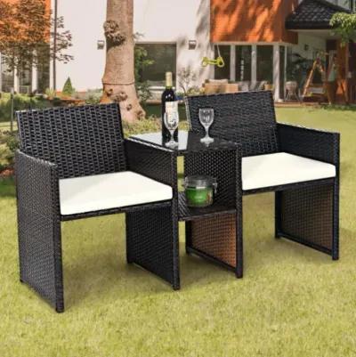 Patio Rattan Conversation Cushioned Seat Sofa Set