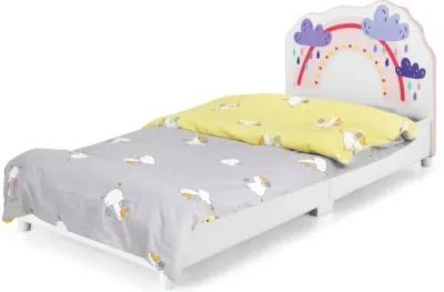 Kids Twin Size Upholstered Platform Wooden Bed with Rainbow Pattern