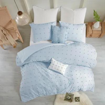 Gracie Mills Mikel Chenille Dot Cotton Jacquard Comforter Set with Euro Shams and Throw Pillows