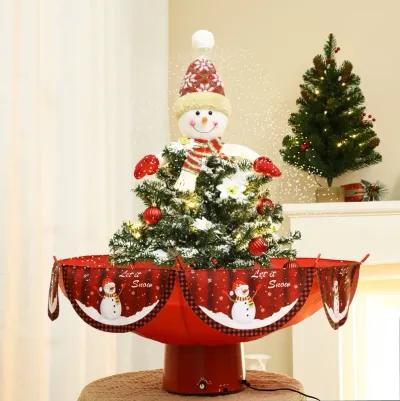 LuxenHome Holiday 31.5" Animated Musical Snowing Christmas Tree and Snowman Decor with LED Lights