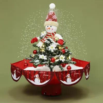 LuxenHome Holiday 31.5" Animated Musical Snowing Christmas Tree and Snowman Decor with LED Lights