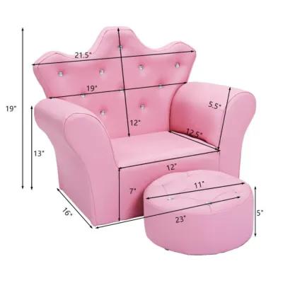 Hivvago  Children Upholstered Princess Sofa with Ottoman and Diamond Decoration for Boys and Girls