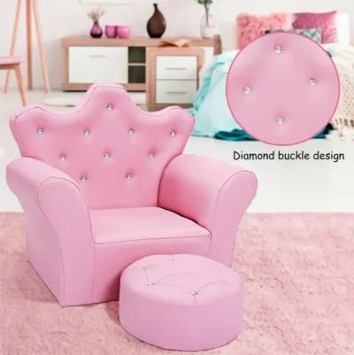 Hivvago  Children Upholstered Princess Sofa with Ottoman and Diamond Decoration for Boys and Girls