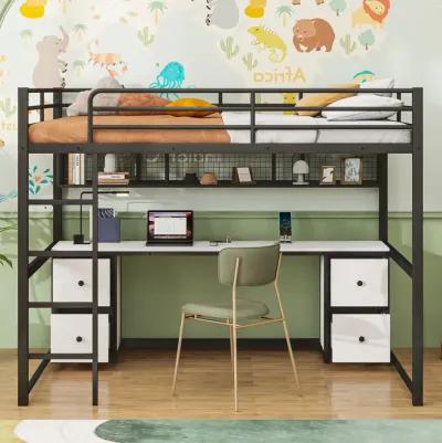 Merax Industrial Metal Loft Bed with Desk