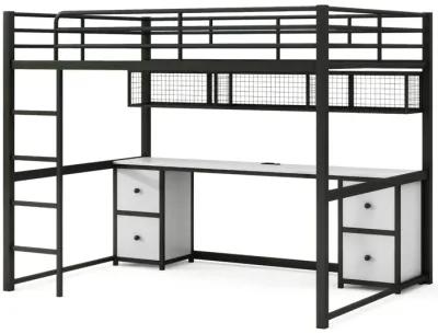 Merax Industrial Metal Loft Bed with Desk