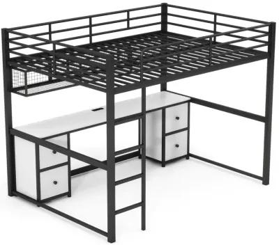 Merax Industrial Metal Loft Bed with Desk