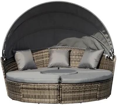 Adjustable Patio Haven: 4PC Rattan Set with Canopy Daybed & Sectional