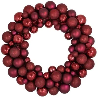 Burgundy 3-Finish Shatterproof Ball Christmas Wreath - 24"  Unlit