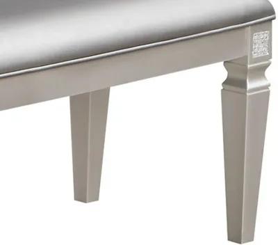 Scott 60 Inch Dining Bench, Sparkling Silver Gray Faux Leather, Wood Frame - Benzara