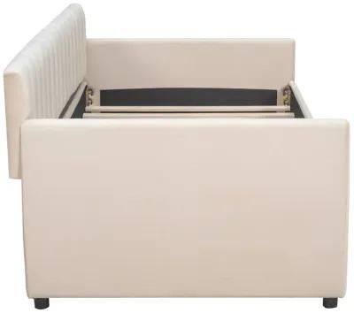 Upholstered daybed with Drawers, Wood Slat Support