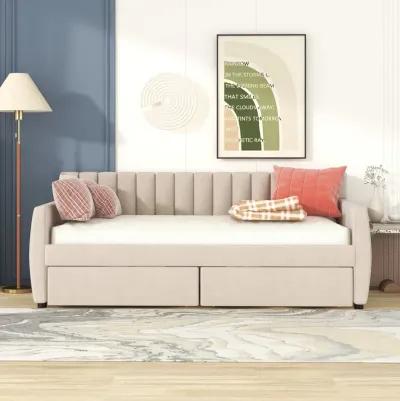 Upholstered daybed with Drawers, Wood Slat Support