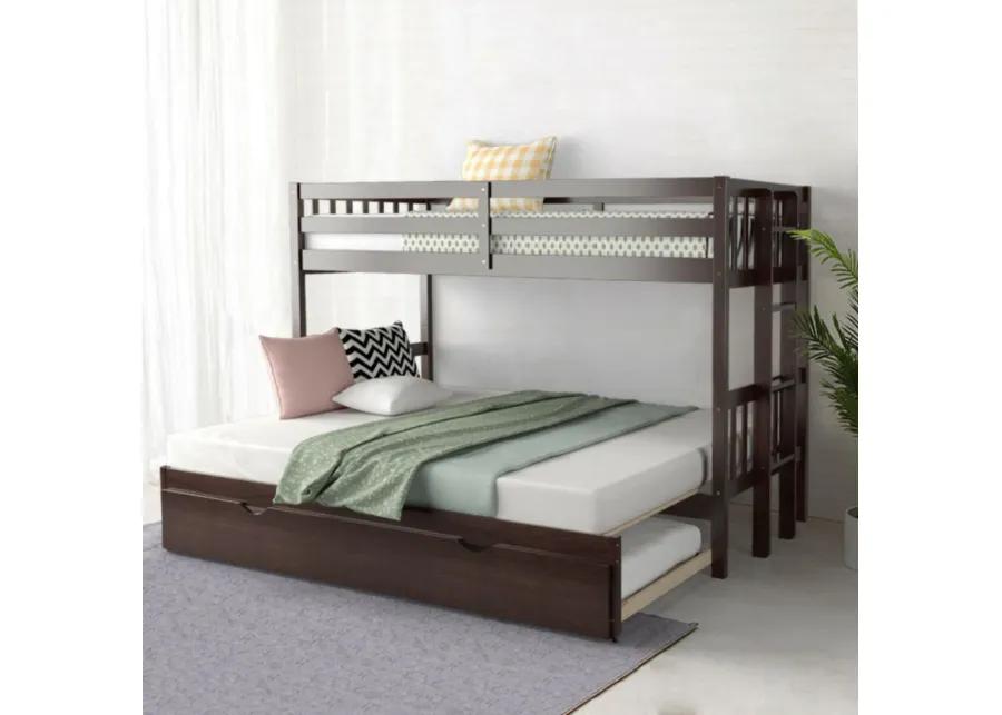 Twin Pull-Out Bunk Bed with Trundle Wooden Ladder