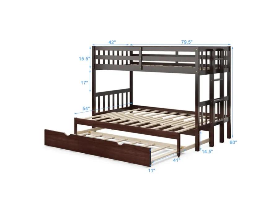 Twin Pull-Out Bunk Bed with Trundle Wooden Ladder