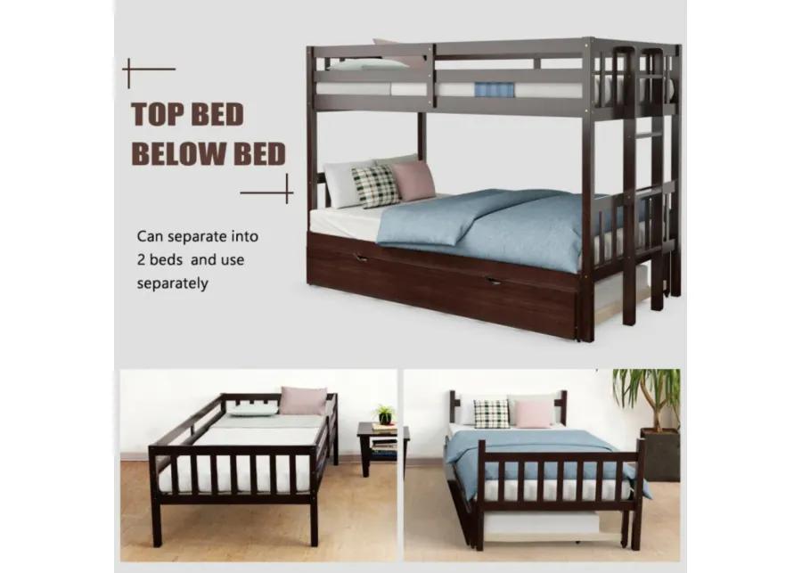 Twin Pull-Out Bunk Bed with Trundle Wooden Ladder