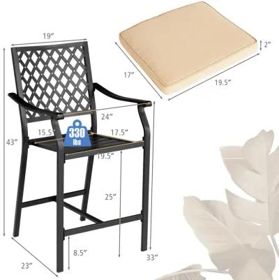 2 Pieces Patiojoy Patio Bar Stool with Height Cushion and Armrest