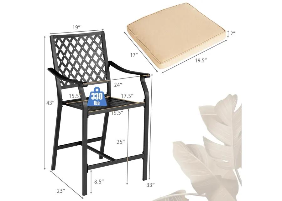 2 Pieces Patiojoy Patio Bar Stool with Height Cushion and Armrest