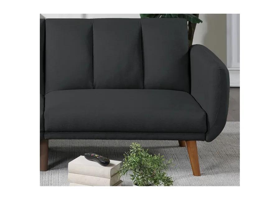 Black Polyfiber Convertible Sofa Bed with Wooden Legs