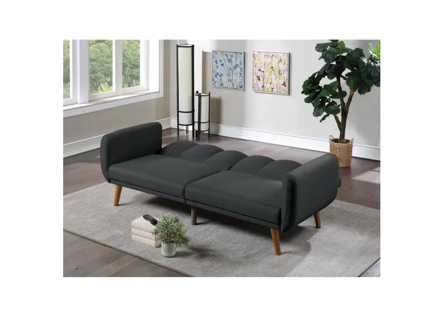 Black Polyfiber Convertible Sofa Bed with Wooden Legs