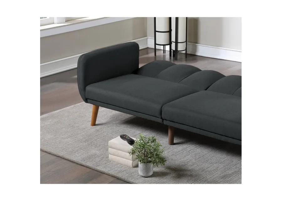 Black Polyfiber Convertible Sofa Bed with Wooden Legs