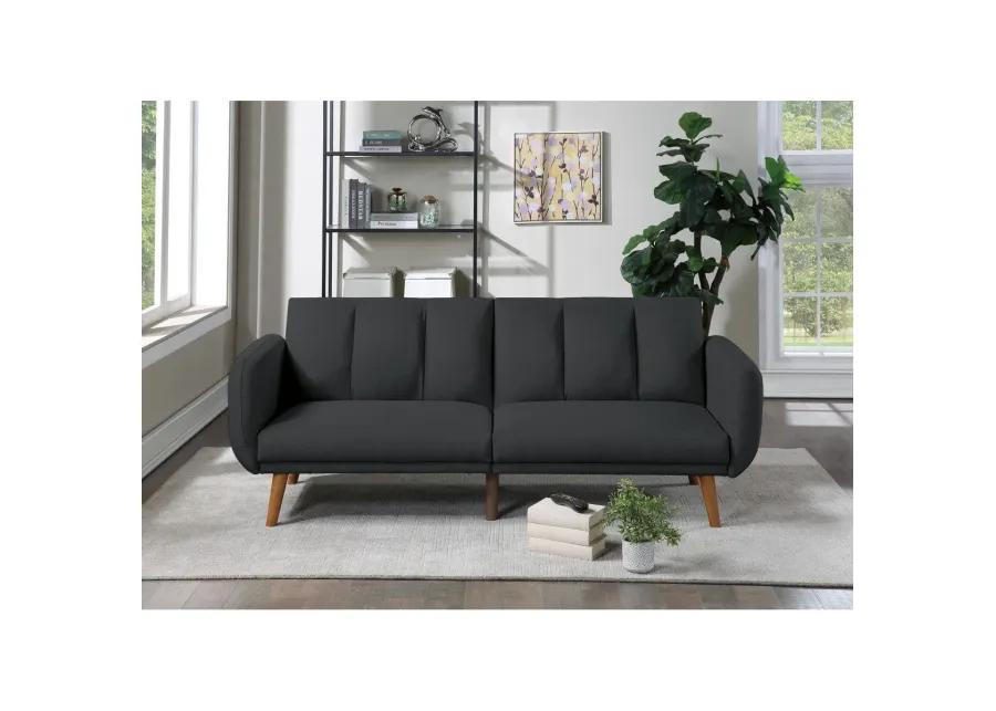 Black Polyfiber Convertible Sofa Bed with Wooden Legs