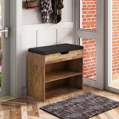 21.2 in. H x 24 in. W 6-Pair Shoes Brown Wood Shoe Storage Bench with Hidden Storage Compartment