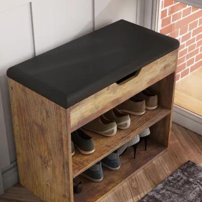 21.2 in. H x 24 in. W 6-Pair Shoes Brown Wood Shoe Storage Bench with Hidden Storage Compartment