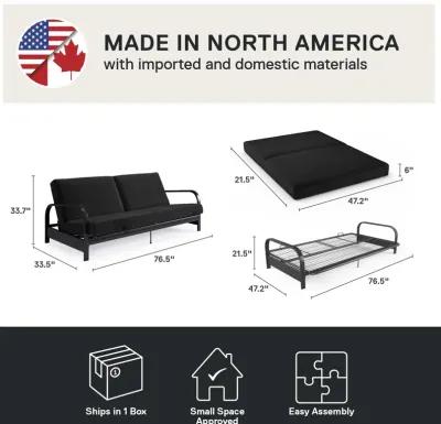 Millie Convertible Metal Frame Futon Sofa with Coil Mattress with Multiple Positions for Seating and Sleeping