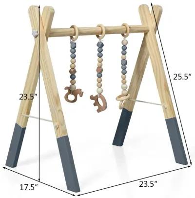 Portable 3 Wooden Newborn Baby Exercise Activity Gym Teething Toys Hanging Bar