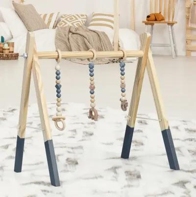 Portable 3 Wooden Newborn Baby Exercise Activity Gym Teething Toys Hanging Bar