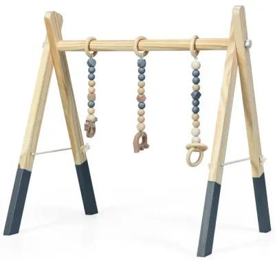 Portable 3 Wooden Newborn Baby Exercise Activity Gym Teething Toys Hanging Bar