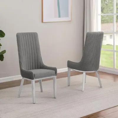 Dark Gray, Teddy Fabric, Pleated Back Side Chair With Silver Base, Set Of Two