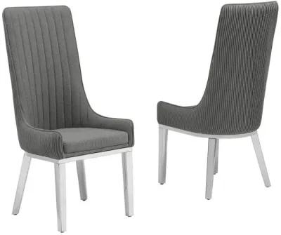 Dark Gray, Teddy Fabric, Pleated Back Side Chair With Silver Base, Set Of Two