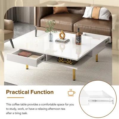 Merax High Gloss Coffee Table with 2 Drawers