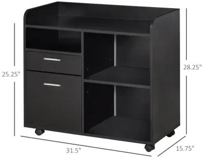 Black Home Office Helper: Mobile File Cabinet with Drawers and Shelves