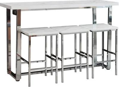 Marmot 4-piece Rectangular Counter Height Set White Marble and Chrome