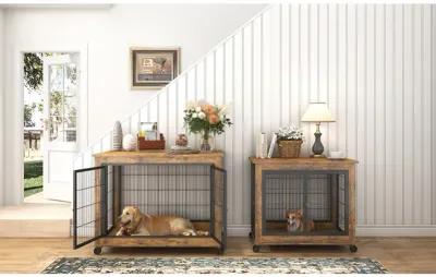 Furniture Dog Cage Crate With Double Doors, Rustic Brown, 38.58" W X 25.2" D X 27.17"